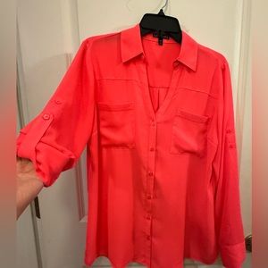 Express fluorescent pink/coral button down blouse